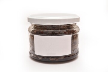 A mockup glass bottle with a blank label