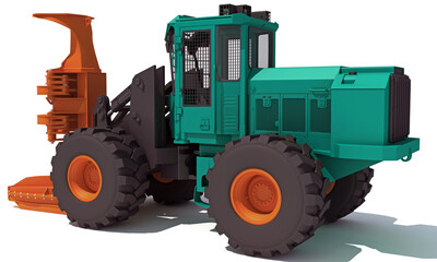 Wheeled Feller Buncher 3D rendering on white background