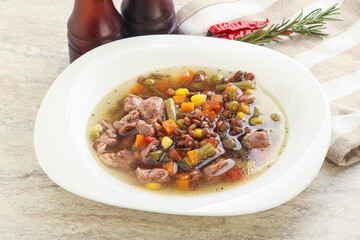 Soup with lentil and chicken