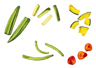 手描き水彩のドライ野菜チップスイラストセット