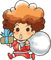 Cartoon Santa Kid Afro Hairstyle in a very detailed picture.