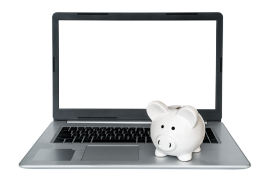 Piggy Bank on laptop keyboard,copy-space - Powered by Adobe