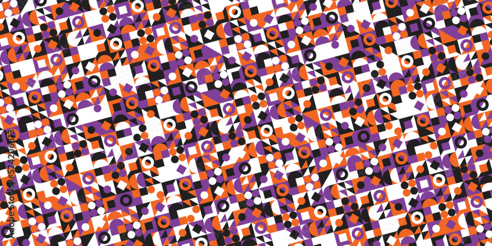 Poster horizontal banner with geometric pattern in grid. trendy multicolor bauhaus pattern background. vect