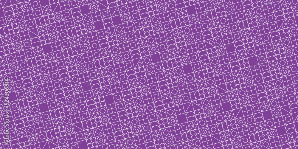 Poster horizontal banner with geometric pattern in grid. trendy multicolor bauhaus pattern background. vect