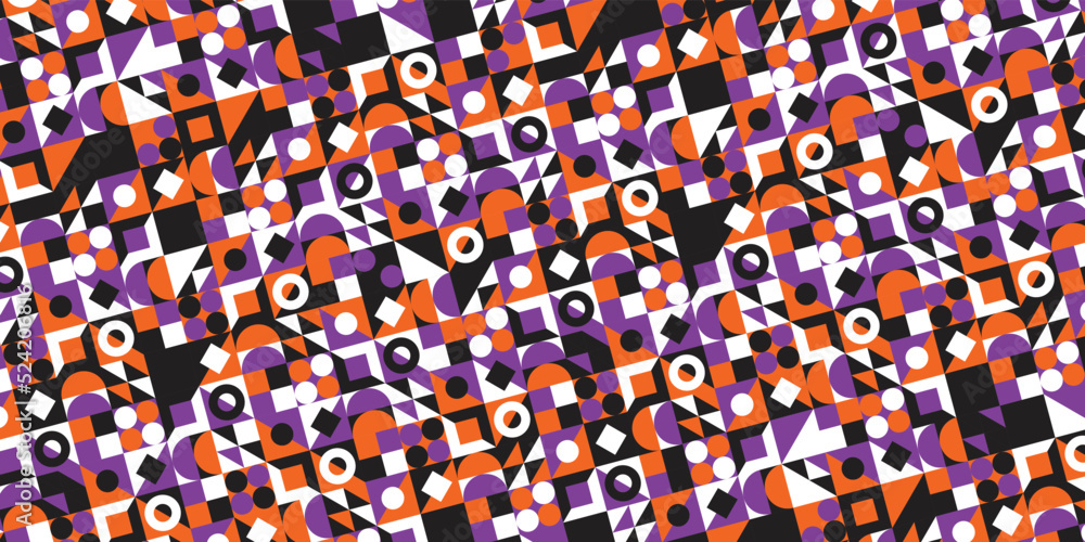 Poster horizontal banner with geometric pattern in grid. trendy multicolor bauhaus pattern background. vect