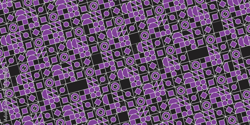 Poster horizontal banner with geometric pattern in grid. trendy multicolor bauhaus pattern background. vect
