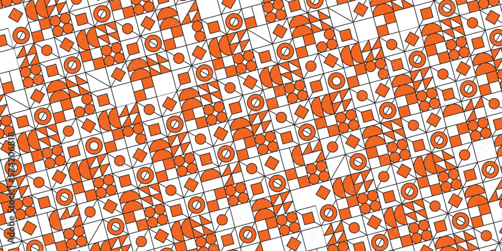 Poster horizontal banner with geometric pattern in grid. trendy multicolor bauhaus pattern background. vect