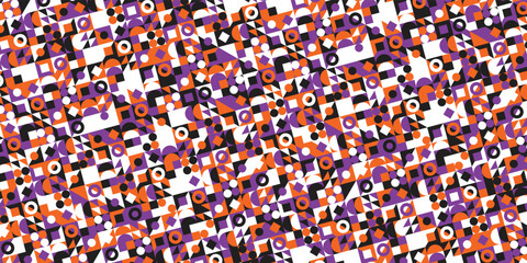 Horizontal banner with geometric pattern in grid. Trendy multicolor Bauhaus pattern background. Vector illustration EPS 10