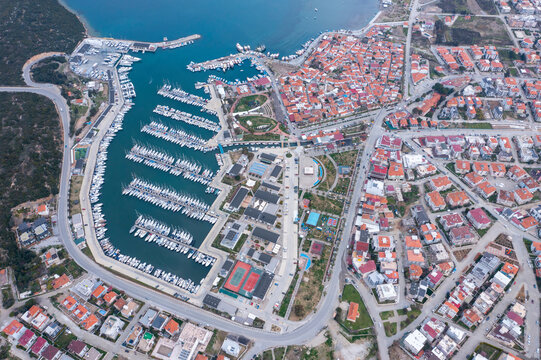 Sigacik harbour and castle view. Sigacik is populer tourist attraction in Turkey.