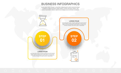 Vector business process. Modern timeline infographics with 2 options, circles, steps, icons. Line vector template.