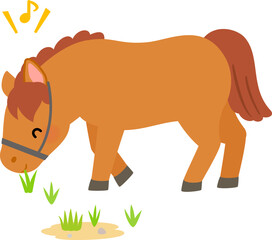 草を食べる馬、道草