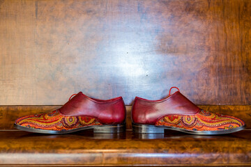 Indian Punjabi Sikh groom's wedding shoes close up