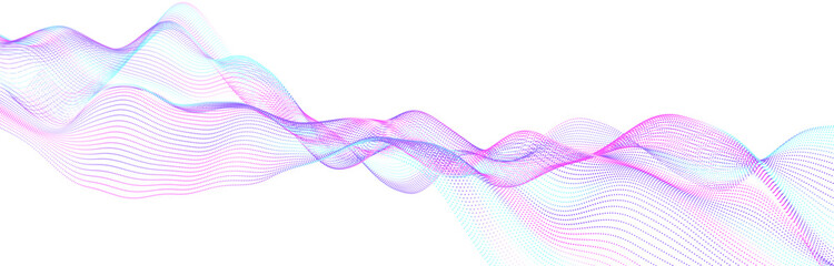 Colorful wave of streaming particles on a white background. Abstract background with dynamic elements of waves. 3d