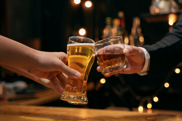 Barman pouring whiskey whiskey glass beautiful night