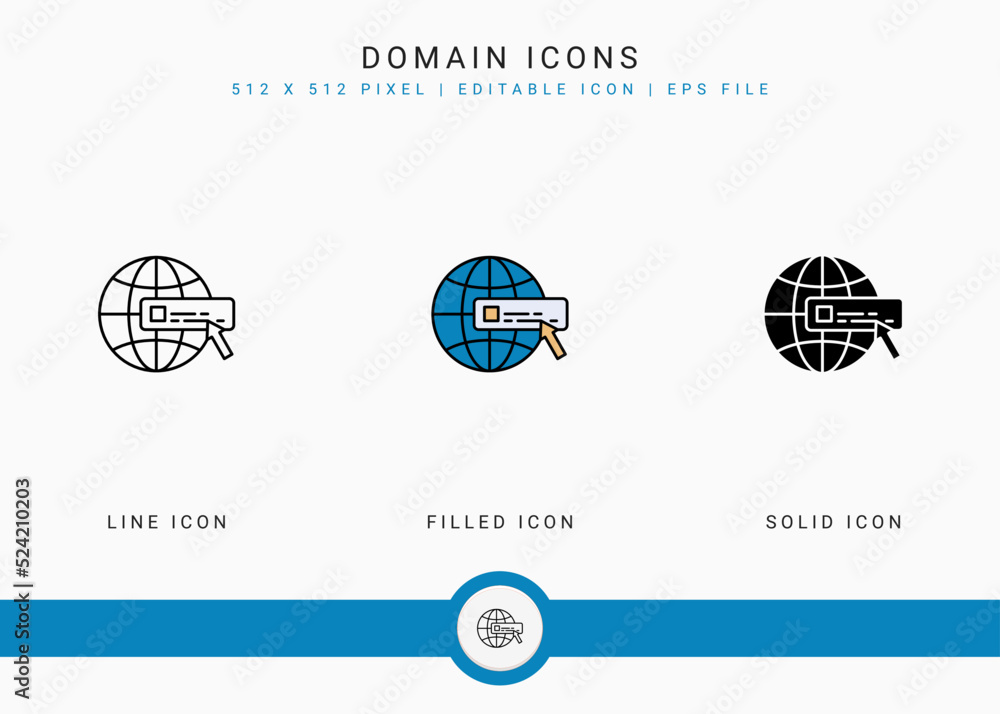 Fototapete domain icons set vector illustration with solid icon line style. website address concept. editable s