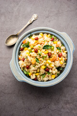 Sweet Corn Upma, makai rava uppittu made using with or without semolina , healthy Indian breakfast