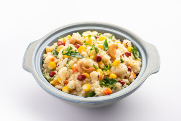 Sweet Corn Upma, makai rava uppittu made using with or without semolina , healthy Indian breakfast