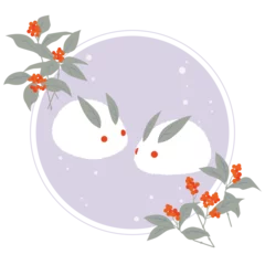 Fotobehang 雪ウサギとセンリョウのイラスト © sozai-koyomi