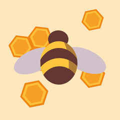 Decorated image of a bee on a honeycomb. Logo.