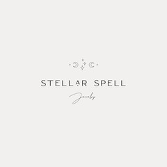 Stellar Spell Logo Concept - Minimalist Boho Inspired Logo, Moon & Stars Symbols - Smart Stroke. Spirituality, Consciousness, Positive Vibes.