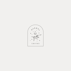 Botanical Emblem Logo Concept. Minimalist Skincare, Beauty, Cosmetic, Essential Oil, Scented Candle Branding. Branch Logo Mark - Editable Stroke.