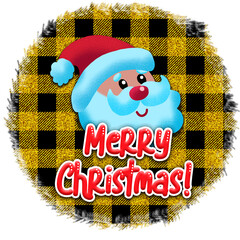 Christmas Santa Claus on checkered background and phrase Merry Christmas. New Year illustration.