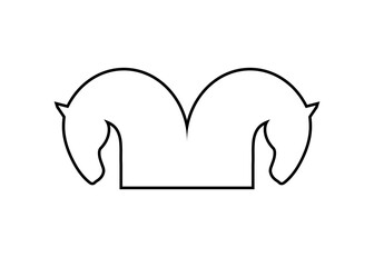 Horse's heads is drawn with black line on white background. Pferde welt. Linear logo. Vector illustration