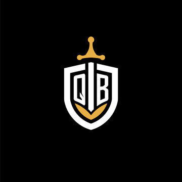 Creative letter QB logo gaming esport with shield and sword design ideas