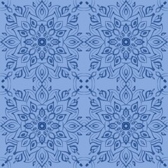 Illustration seamless patterns drawing of blue line mandalas repeat pattern with rough blush, on blue background for fashion fabric textiles, clothing, carpet, wallpaper, paper wrapping