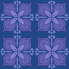 Vintage purple abstract flower illustration seamless pattern on blue background, Flora arranged mandalas repeat patterns for fashion fabric textiles printed, wallpaper, paper wrapping