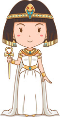 Cartoon character of Queen Cleopatra. Egyptian girl in ancient clothes.	