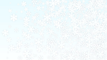 Christmas  Vector Background with Falling Snowflakes. Isolated on Red Background. Realistic Snow Sparkle Pattern. Snowfall Overlay Print. Winter Sky. Papercut Snowflakes.