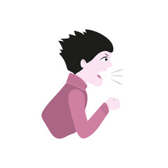 The angry boy screams and swears. Image with color. Vector.