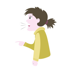 The angry girl screams and swears. Image with color. Vector.