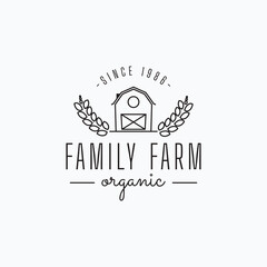 Minimalist line art barn and grain logo vector illustration design. Simple modern farm agriculture industry logo concept.