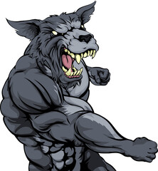 Punching wolf mascot