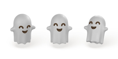 Obraz premium Cute cartoon 3d Halloween ghost. Halloween concept. Vector illustration