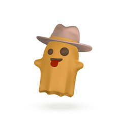 Cute cartoon 3d Halloween ghost with cowboy hat. Halloween concept. Vector illustration