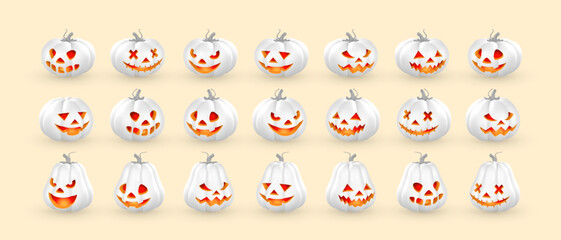 Cute cartoon 3d Halloween pumpkin with scary face. Halloween concept. Vector illustration