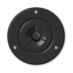 Photorealistic music speaker front view, vector illustration.