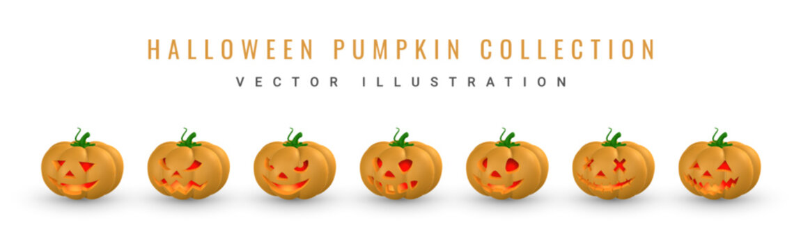 Cute Cartoon 3d Halloween Pumpkin With Scary Face. Halloween Concept. Vector Illustration