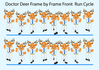 Cartoon Cute Doctor Deer front loopable Run cycle vector illustration. Designed for 2D eLearning Explanatory animation video, Motion Graphics, and Animated Motion Posters.