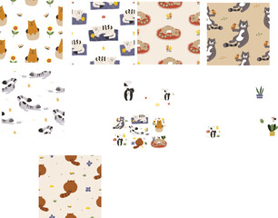Fototapeta na wymiar Vector set of pet cats isolated on a white background. Hand drawn illustration.