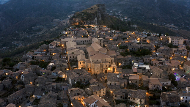 Medieval cathedral of the village of Gerace by night