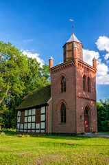 Half-timbered church of St. Hubert from 1793. Nowe Warpno, West Pomeranian Voivodeship, Poland.