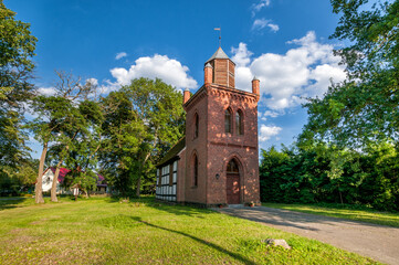 Naklejka premium Half-timbered church of St. Hubert from 1793. Nowe Warpno, West Pomeranian Voivodeship, Poland.