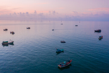 Fishing boats are anchored at Hon Son, Kien Giang, Vietnam in the Gulf of Thailand