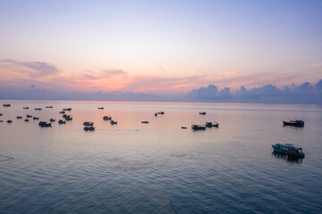 Naklejka premium Fishing boats are anchored at Hon Son, Kien Giang, Vietnam in the Gulf of Thailand