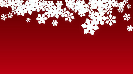 Christmas  Vector Background with Falling Snowflakes. Isolated on Red Background. Realistic Snow Sparkle Pattern. Snowfall Overlay Print. Winter Sky. Papercut Snowflakes.