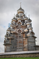 The wooden buildings of the ancient Russian architecture. The famous Church of the Transfiguration...